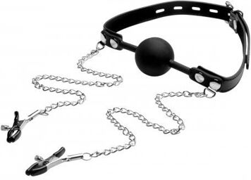 Silicone Ball Gag with Nipple Clamps