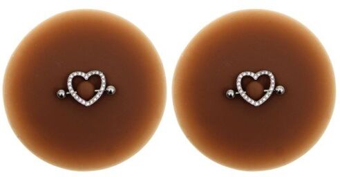 Paire de Cache-Tétons Piercing Coeur Strass Peau Foncée