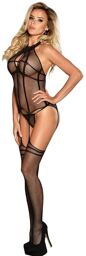 bodystocking résille ouvert avec imprimés sur le cou noir taille unique