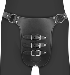 Ceinture de chasteté en cuir PU avec sangles - Noir