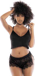 Mapalé Pyjama 2 pièces, top et short dentelle noir Noir