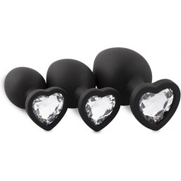 Ensemble de plugs anaux en silicone avec diamant - Coeur