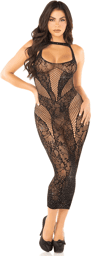 Robe Moulante en Dentelle et Résille avec Strass Noire Noir