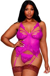 Bustier porte jarretelles grande taille rose avec string Rose