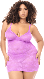 Babydoll grande taille dentelle violette et string Violet