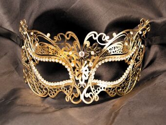 Masque vénitien Alba rigide doré avec strass - HMJ-039B Gold / Or