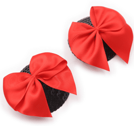 Paire de cache tétons adhésifs noir avec nœud papillon rouge