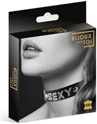 Collier en cuir noir SM avec Sexy en strass Noir