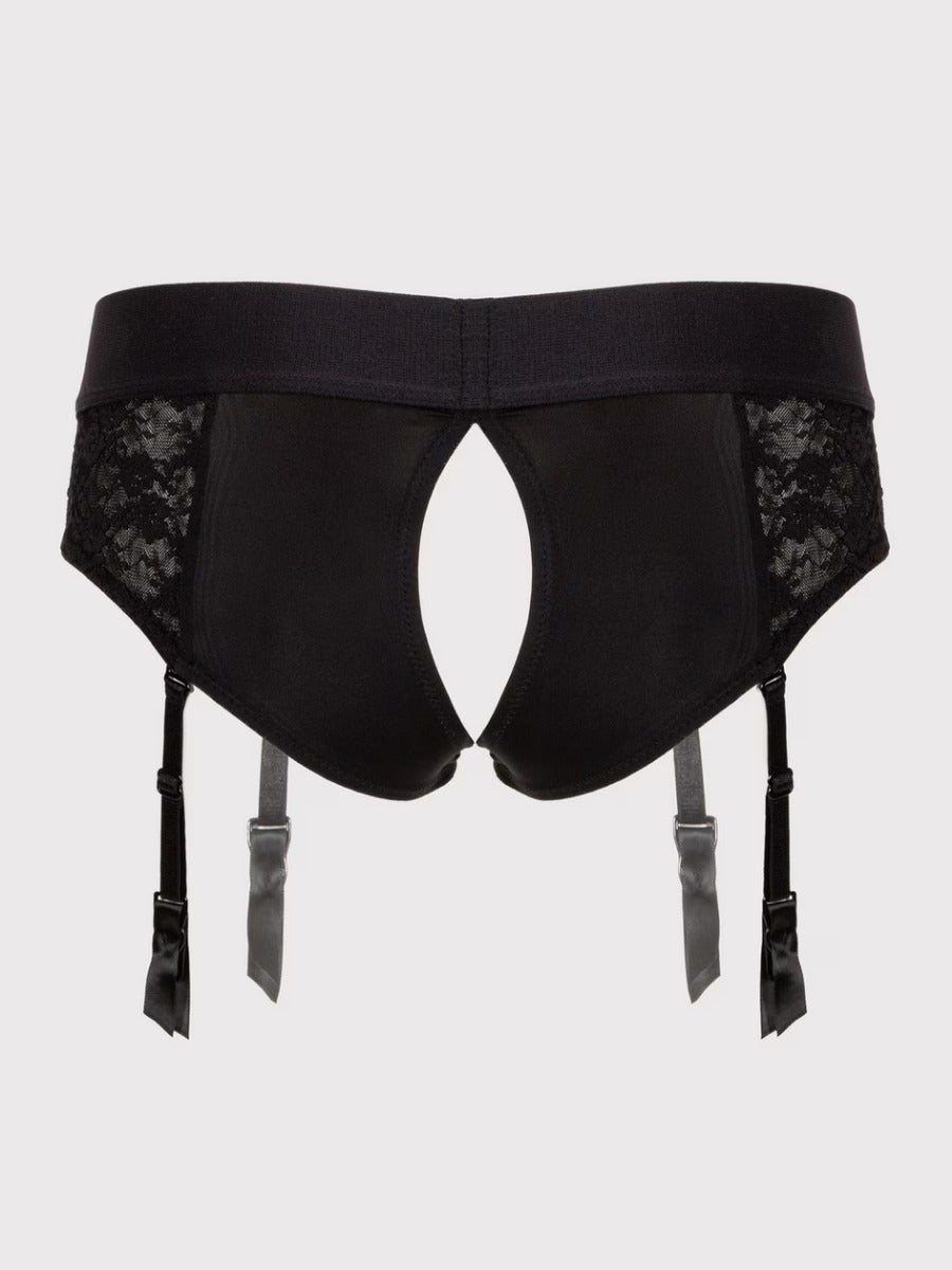 Lovehoney Culotte harnais unisexe en dentelle, ouverte à l'entrejambe -S/M