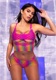 Débardeur en résille arc-en-ciel et shorty assorti MULTICOLOR