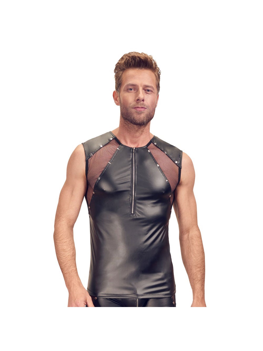 Débardeur Bi-Matière Wetlook & Résille Noir