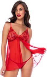 Babydoll rouge et string assorti Rouge