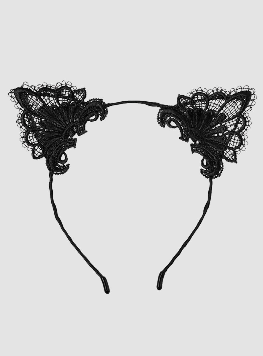 Serre-tête oreilles de chat dentelle noir