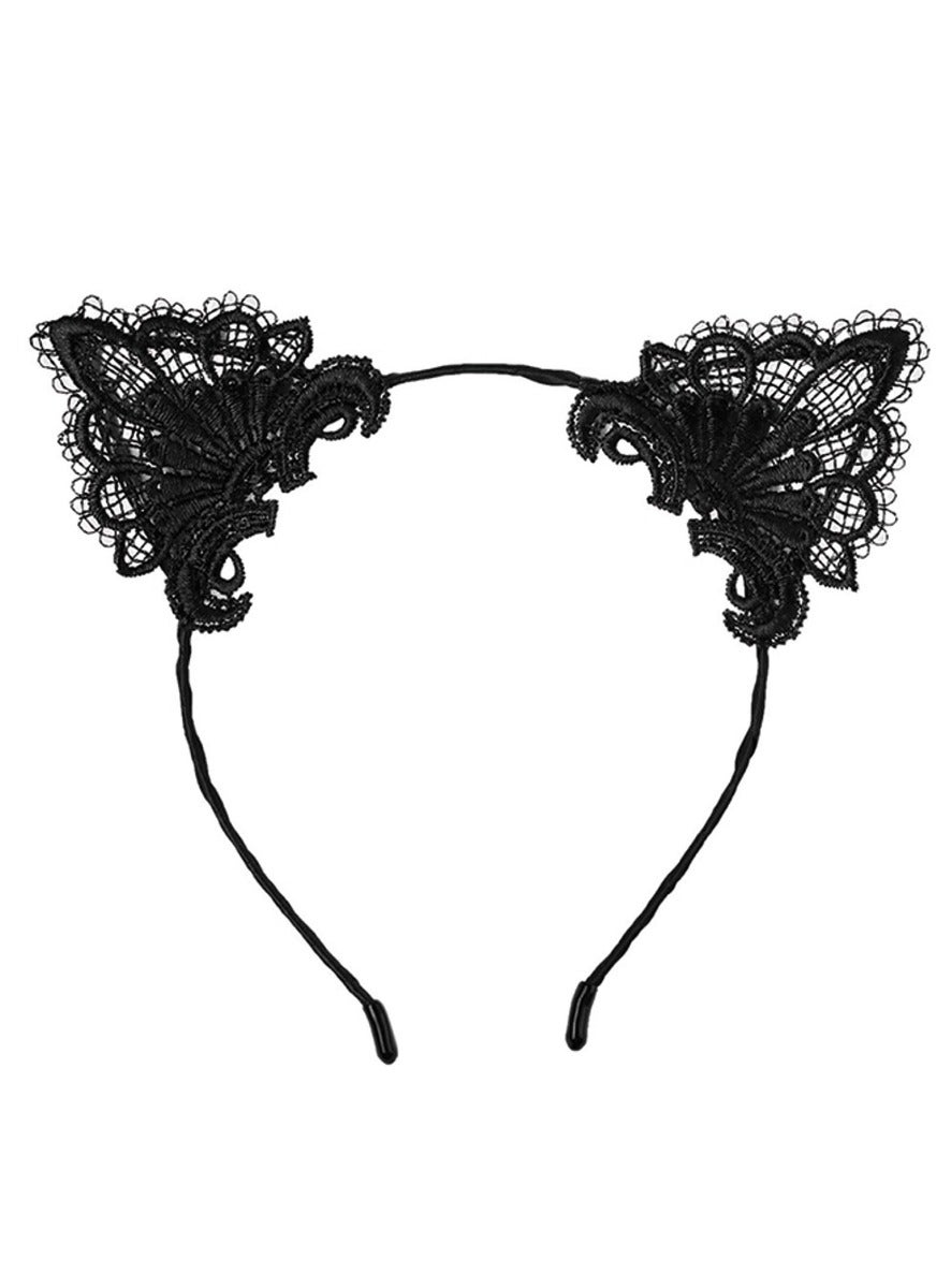 Serre-tête oreilles de chat dentelle noir