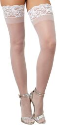 Bas blancs nylon autofixants jarretières dentelle - DG0005WHT Blanc