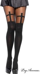 Collant semi-opaque avec croix - LEG AVENUE 7903 Noir