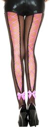 Collant résille noir avec laçage rose corset et noeud Noir