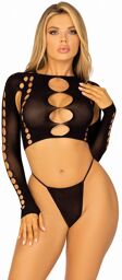 Crop Top Manches Longues avec String Noir Noir