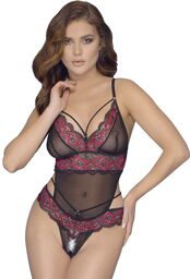 Body string en dentelle florale bicolore et résille