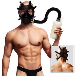 XR Brands - Masque à Gaz Inhalateur avec Bouteille - Noir et Blanc