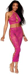 Ensemble Soutien-gorge et jupe longue en filet rose Rose