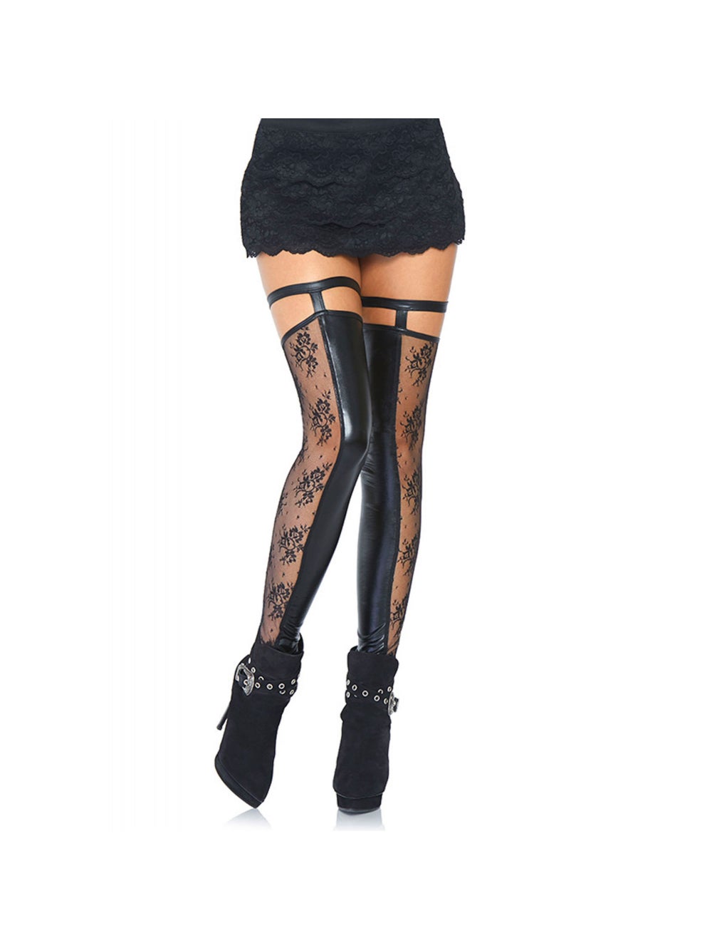 Bas Mi-Cuisse 6902 Wetlook & Dentelle Noirs Sans Pied
