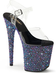 Sandale à talon de 20 cm avec plateforme de 10 cm et strass Multicolore