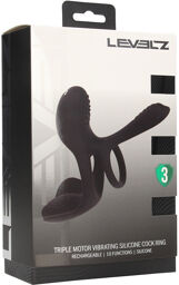 Cockring en silicone vibrant à triple moteur - Noir