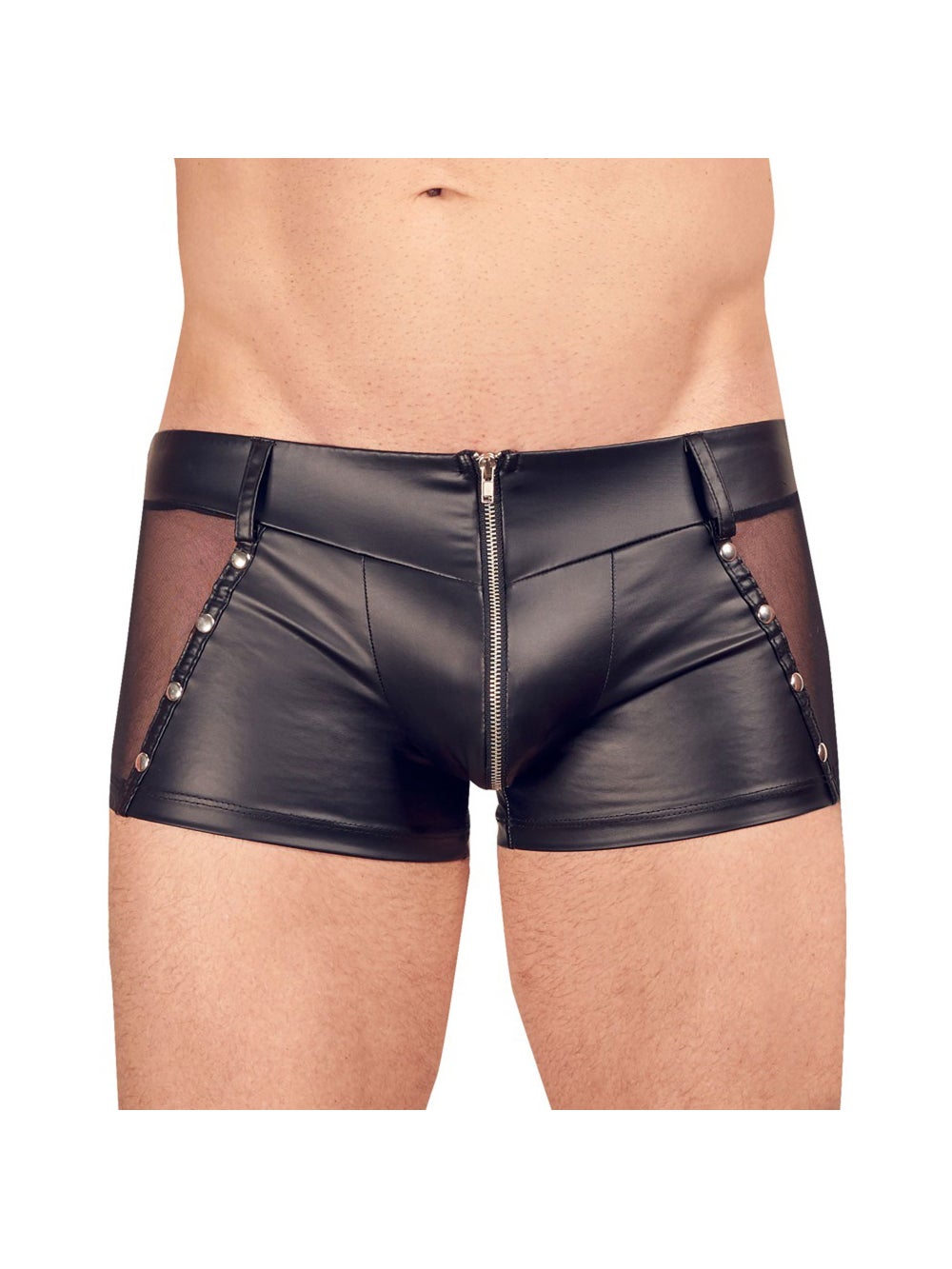 Boxer Wetlook Zip & Résille Noir
