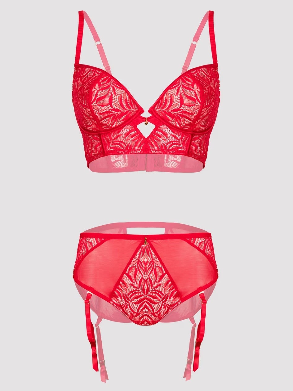 Ensemble soutien-gorge et culotte ouverte en dentelle rouge Parisienne Charm -L