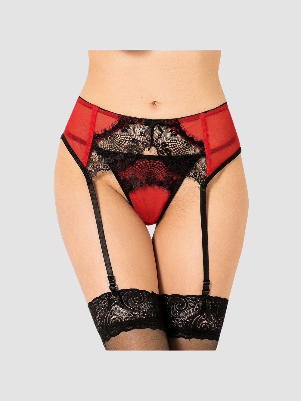 Porte-jarretelles dentelle et string P5123 rouge S/L