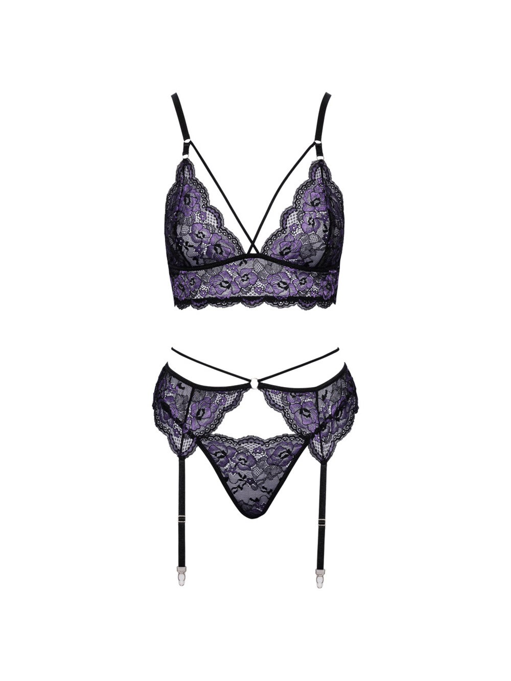 Ensemble 3 pièces dentelle violet