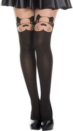 Collant semi opaque avec tête de chien fantaisie Noir