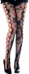 Collant fantaise noir résille et ajouré façon filet et fleurs Noir