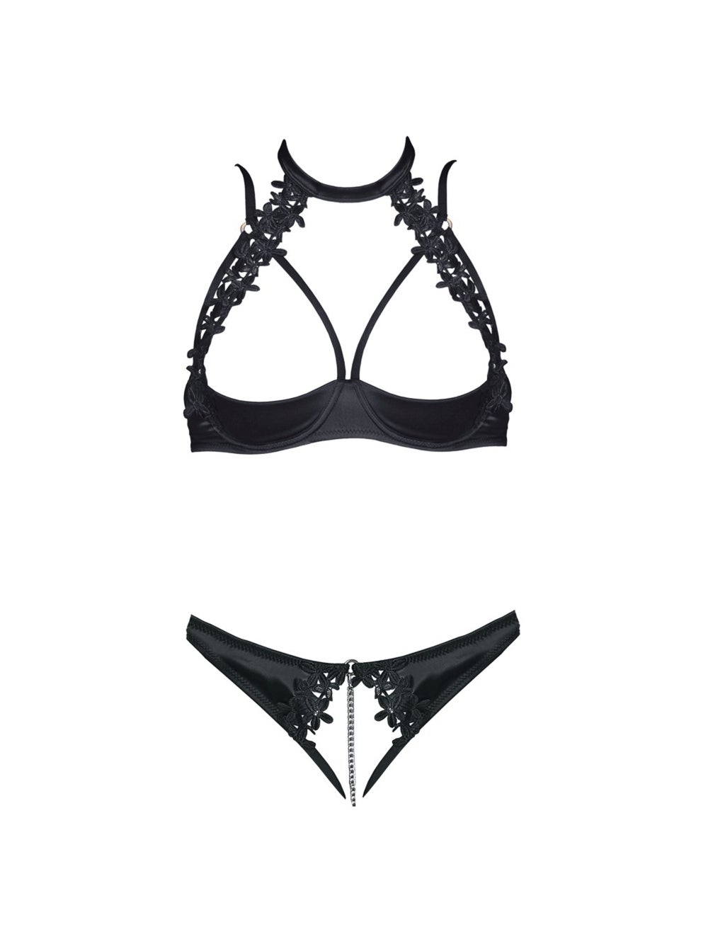 Ensemble 2 Pièces Ouvert Chaîne Stimulante, Dentelle Noir