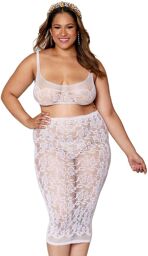Ensemble 2 pièces grande taille, brassière résille fantaisie et jupe longue assorti Blanc