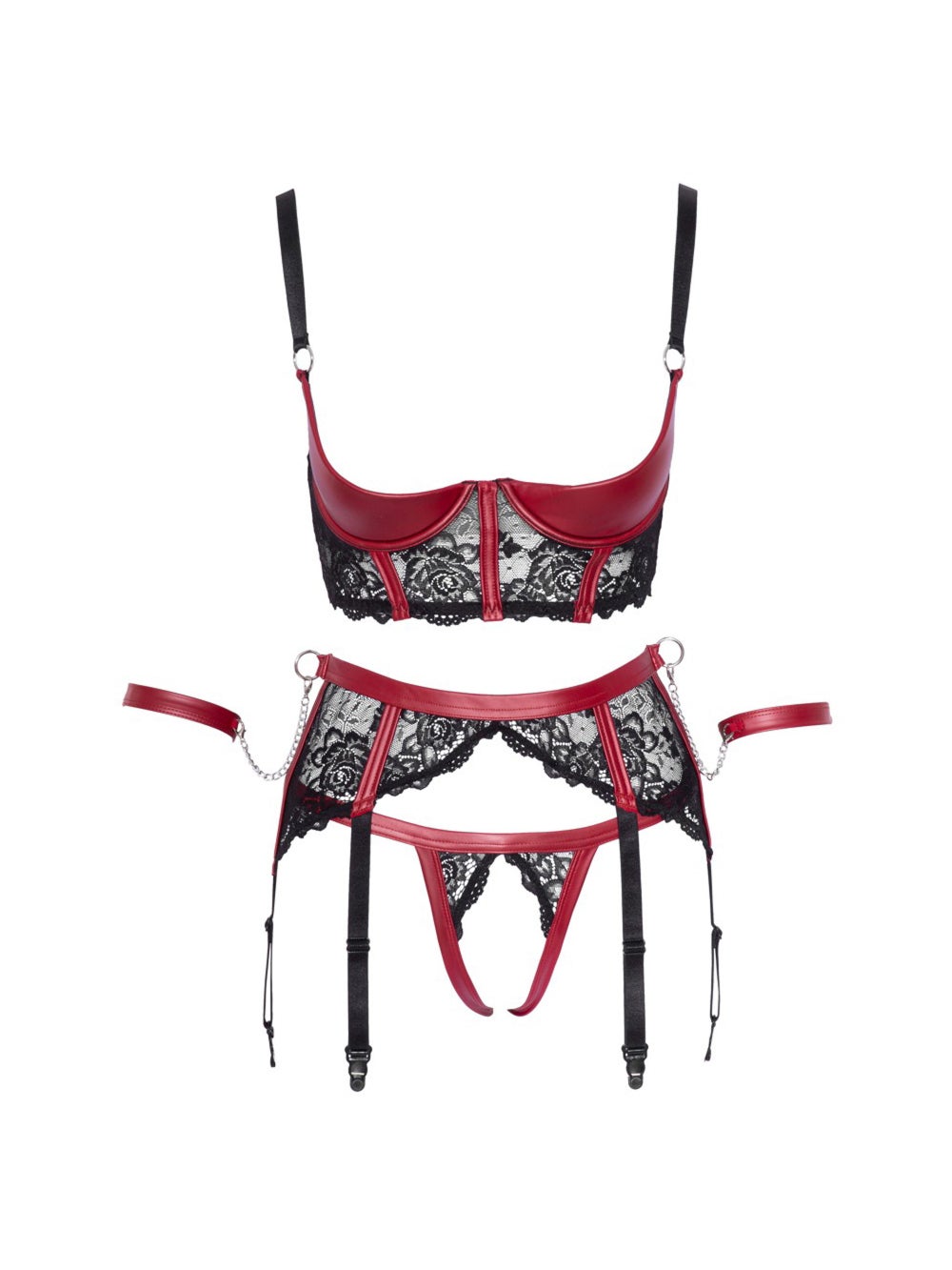 Ensemble 3 Pièces Effet Cuir & Dentelle