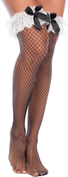 Mapalé Bas résille noirs style soubrette mi‑cuisse Noir/Blanc