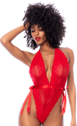 Body string en dentelle rouge Rouge