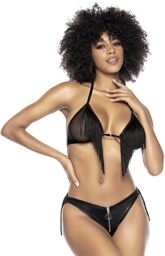 Ensemble lingerie 2 pièces soutien-gorge et culotte à franges Noir