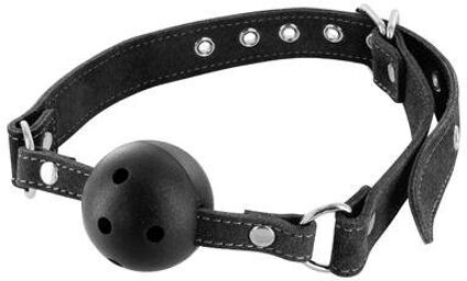 Bâillon Noir Respirant Premium Ajustable en Cuir Véritable