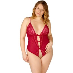 Vilja Body en Dentelle Rouge à Entrejambe Ouvert Grande Taille