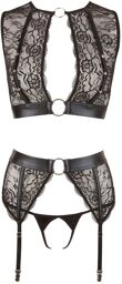 Ensemble Bondage à Jarretelles 4 pièces Noir