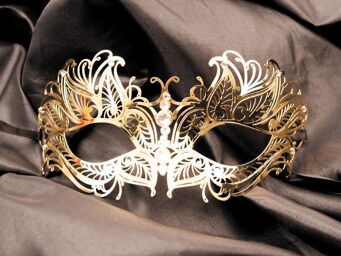 Masque vénitien Greta rigide doré avec strass - HMJ-005B Gold / Or