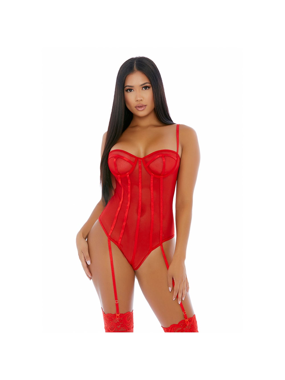 Body Jarretelles Sheer Up Mesh Rouge