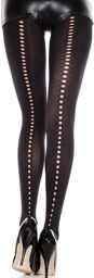 Collant nylon noir opaque avec ligne ajourée petits trous Noir