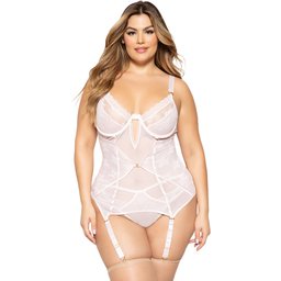 Corset Couleur Blush avec Culotte et Jarretelles Amovibles Grande Taille