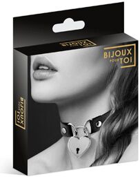 Collier en cuir noir SM avec pendentif cadenas coeur argenté Noir