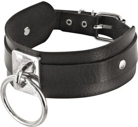 Collier fétichiste avec anneau métal pour laisse Noir