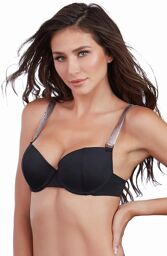 Soutien-gorge push-up coqué avec bretelles brillantes Noir